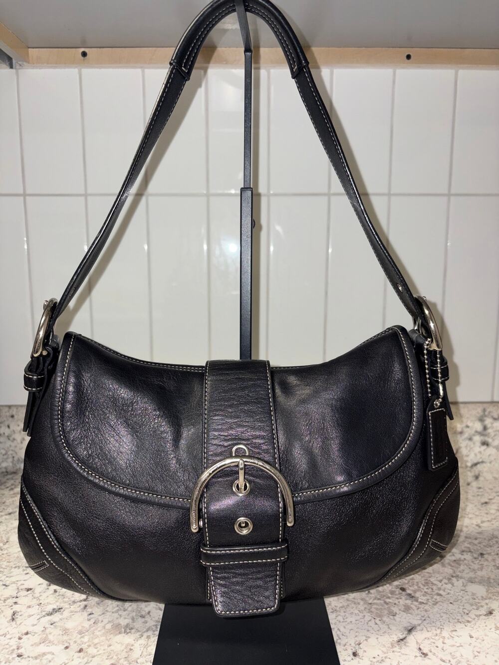 Vintage Coach Y2K Soho 9248 Black Leather Buckle Hobo Shoulder Bag